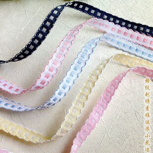 手工diy辅料 棉质方块格纹刺绣波浪花边织带装饰头饰材料布艺娃衣
