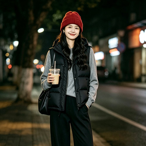 诗都奇女鹅绒立领保暖显瘦马甲