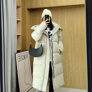 诗都奇2025新款 95白鹅绒大被子羽绒服女加长过膝加厚连帽宽松外套