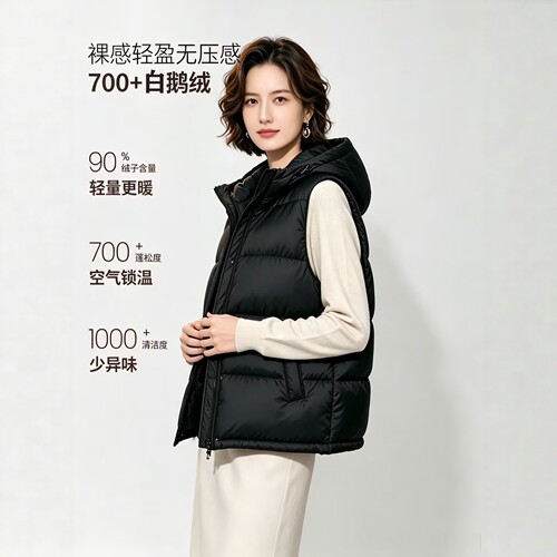 诗都奇90白鹅绒女加厚羽绒马甲