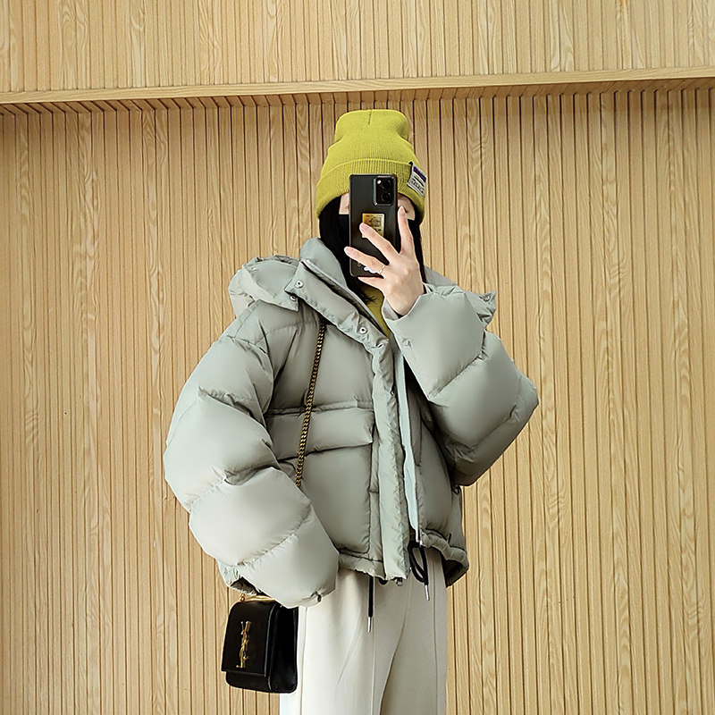 诗都奇2025新款加厚宽松休闲95白鹅绒外套短款连帽面包羽绒服女