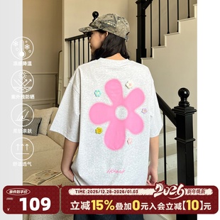 冰 男女情侣宽松印花情侣半袖 404MOB花卉刺绣圆领t恤短袖 重磅夏季