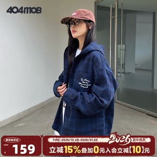 衬衫 404MOB复古磨毛格子连帽长袖 男潮流宽松百搭外套 符龙飞同款