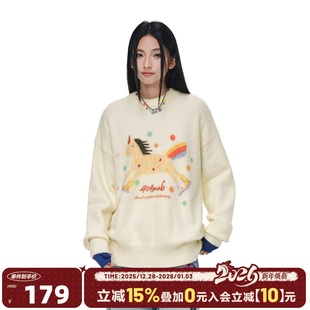 404MOB马年2026趣味印花仿貂毛软糯保暖冬季 外套潮 毛衣慵懒针织衫