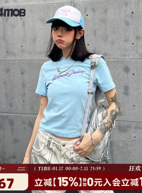 404MOB夏辣妹修身显瘦露脐装短款正肩字母印花短袖T恤女多色体恤
