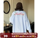 衬衫 404MOB重工刺绣长袖 中性风Cozyfit蓝色条纹外套 周柯宇同款