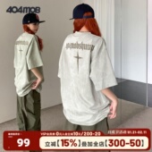 404MOB短袖 体恤 复古刺绣重磅潮牌宽松麂皮绒半袖 t恤男夏新款 美式