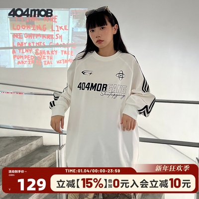 404MOB三条杠长袖T恤复古男女