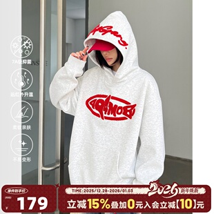 404MOB美式 外套 复古毛巾绣字母鲨鱼连帽卫衣男女街头嘻哈宽松帽衫