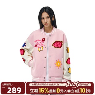 404MOB重工毛巾绣加厚棒球服外套男女2025秋冬美式 宽松夹克 情侣装