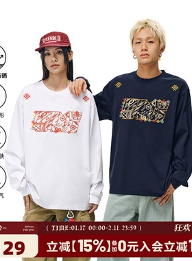 404MOB重工刺绣270g春季2026长袖T恤男潮牌宽松防晒凉感情侣上衣