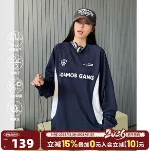 404MOB徽章印花拼接抑菌速干防螨长袖 训练服 T恤男户外运动插肩袖