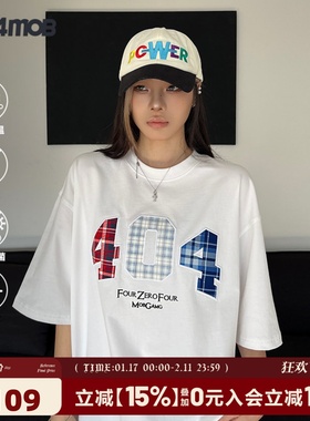 [赵昭仪同款]404MOB格子贴布刺绣凉感短袖T恤男女7A抑菌防螨情侣t
