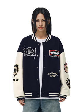 404MOB字母刺绣秋冬新款棒球服外套男美式潮牌宽松百搭休闲厚夹克