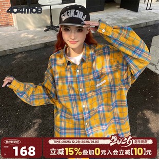 潮牌国潮百搭小众设计感上衣外套 404MOB复古格子衬衫 俞更寅同款