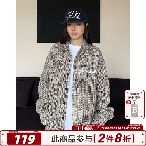 404MOB小香风刺绣混纺长袖衬衫男