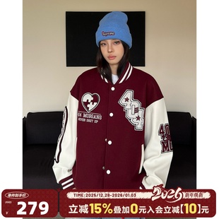 404MOB重工字母刺绣棒球服厚外套男女国潮牌美式 宽松运动飞行夹克