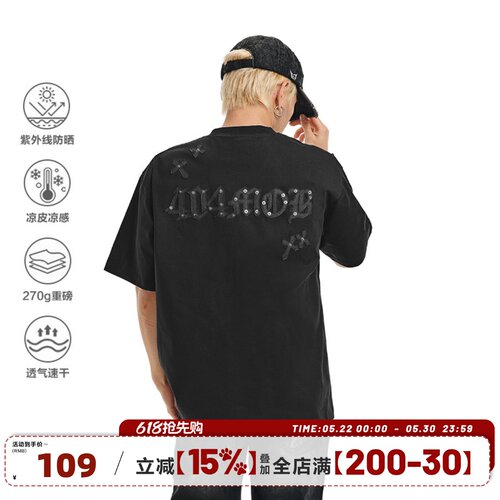 404MOB贴皮刺绣270g重磅短袖T恤