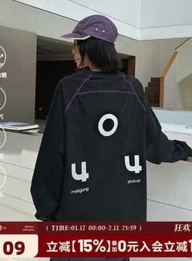 404MOB270g重磅长袖T恤男国潮牌宽松情侣运动风防晒秋季打底上衣