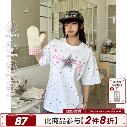 404MOB波点满印立体星星印花短袖T恤女夏季潮流凉感UPF50+防晒T恤