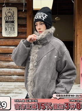 404MOB重磅保暖麂皮座山雕棉服外套秋冬保暖毛领棉袄情侣百搭棉衣