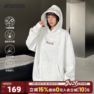 复古宽松情侣帽衫 404MOB字母花卉刺绣连帽卫衣男美式 李兰迪同款