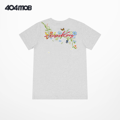 404MOB手写花卉刺绣短袖T恤男女款凉感UPF50防晒t恤修身版辣妹装