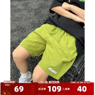 情侣装 404MOB基础多色刺绣凉感短裤 透气百搭抽绳五分裤 薄款 男夏季