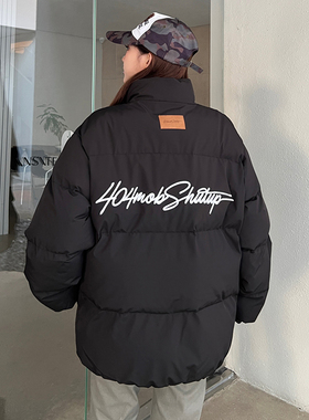 404MOB手写花体刺绣棉服外套情侣冬季新品潮防风防泼水羽绒棉棉服