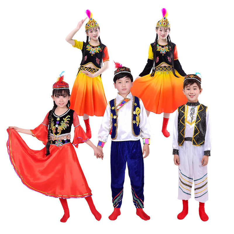 花绽放女童新疆舞演出儿童款维吾尔族舞蹈服回族少数民族表演服装