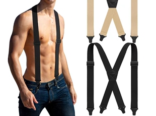 男士 带机车运动X型四夹背带塑料夹防过敏背带弹力带轻便不锈 吊裤