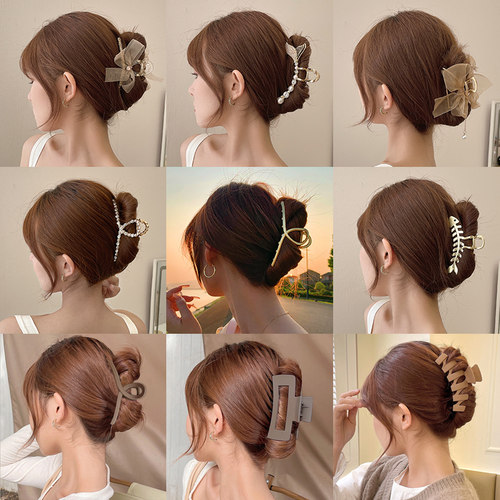 珍珠发夹后脑勺头发抓夹女大号洗澡发卡网红气质鲨鱼金属夹子头饰