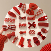 可爱新年红色蝴蝶结全包布发夹儿童女刘海碎发发卡女童侧边夹头饰