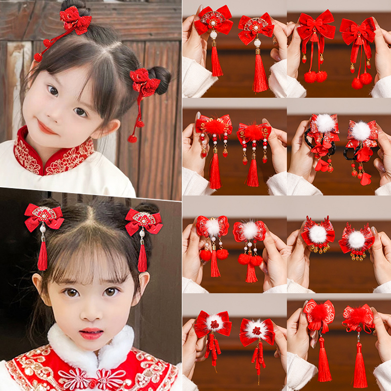 女儿童红色发夹女童新年可爱礼物
