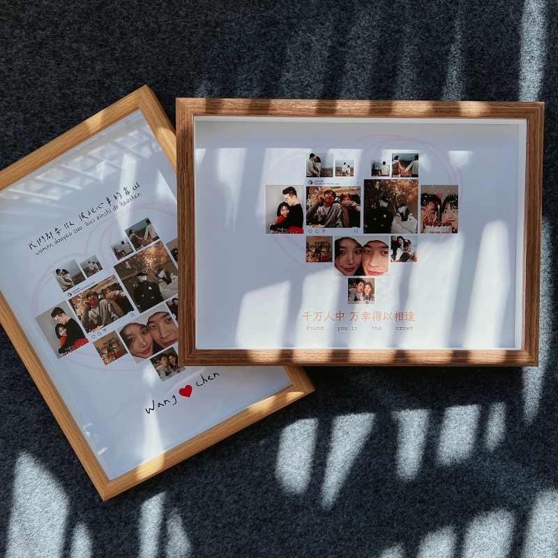 爱心拼图照片相框摆台实木情侣相片生日结婚礼物周年纪念日送女友