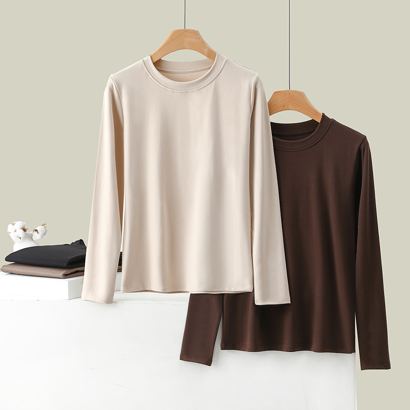 春秋莫代尔螺纹圆领打底衫女简约内搭修身显瘦长袖t恤女百搭上衣