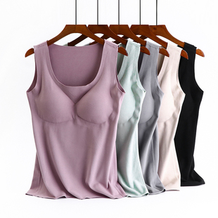 德绒保暖背心女冬季内穿无痕带胸垫打底衫加绒加厚内搭吊带