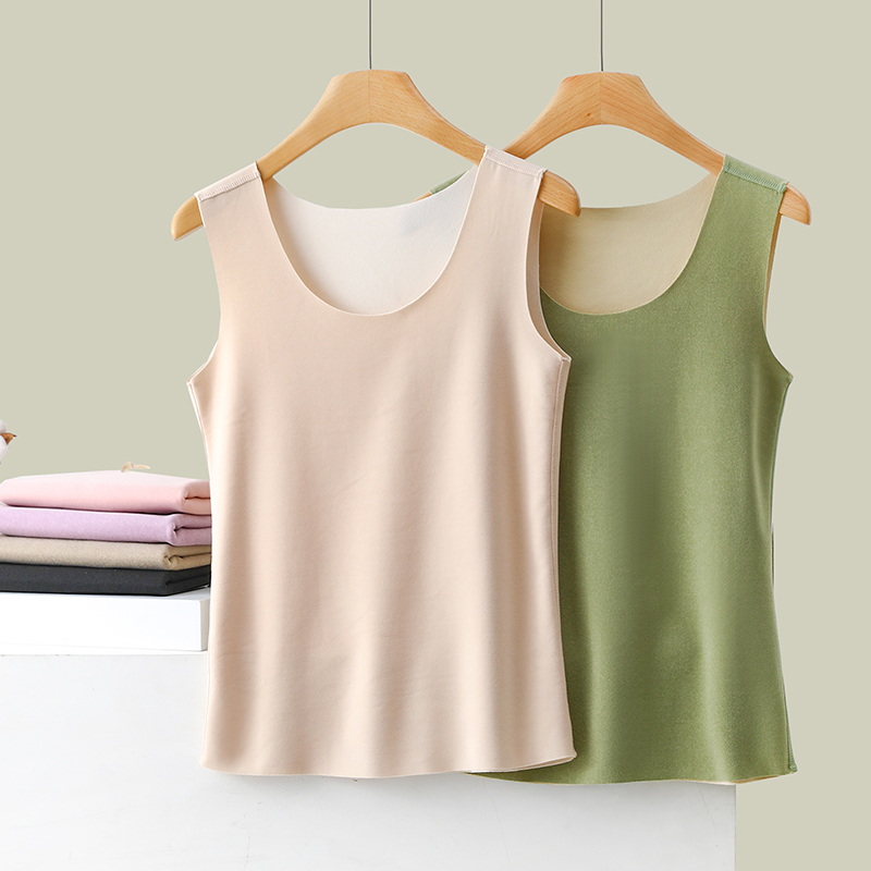 女秋冬季新款德绒无痕圆领保暖背心加绒加厚内搭吊带修身打底衫