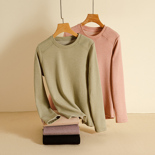 蚕丝双面德绒长袖T恤可外穿加厚内搭修身保暖圆领纯色内搭打底衫