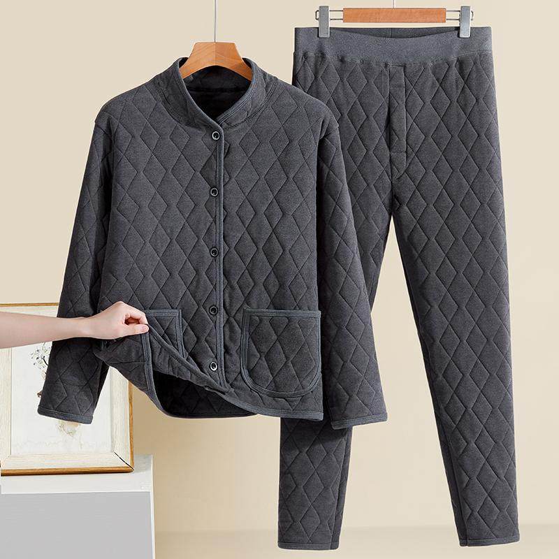 老年人保暖棉袄棉裤套装男冬装新款防寒蚕丝加绒加厚大码秋衣秋裤