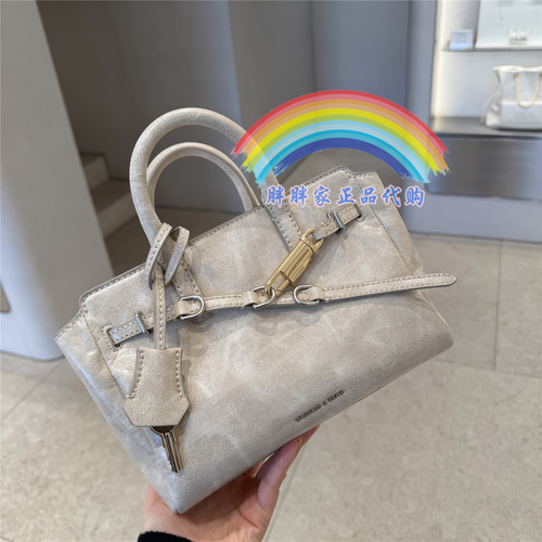 CHARLES&KEITH小CK2-30271702锁扣褶皱斜挎单肩包油蜡手提凯莉包