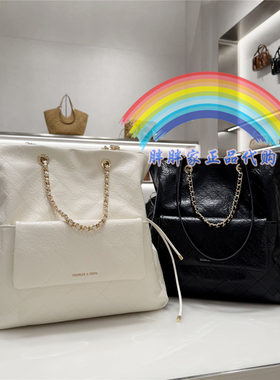 CHARLES&KEITH小CK2-30782756抽绳油蜡皮菱格链条包双肩包流浪包