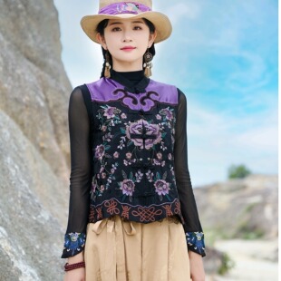 实拍民族风重工刺绣坎肩绣花马甲盘扣立领女士上衣坎肩