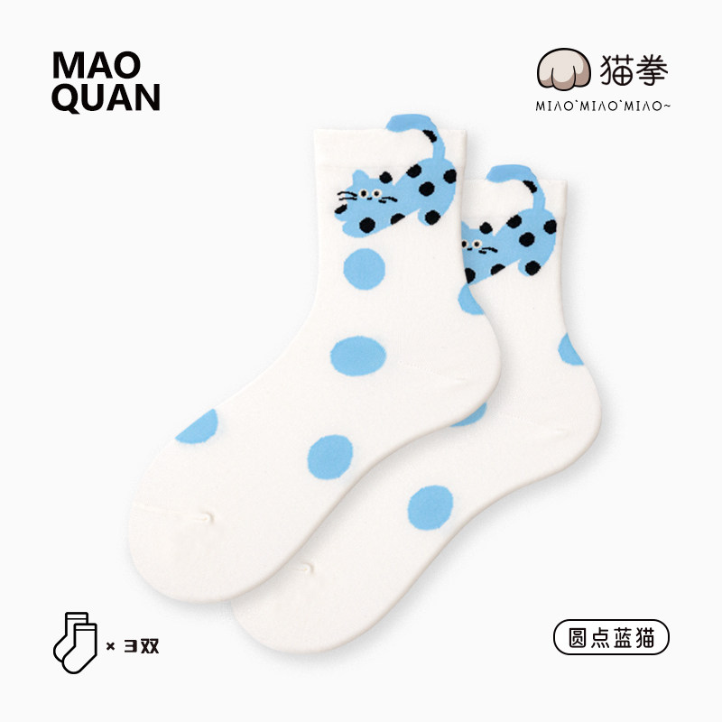 春夏季可爱小猫中筒棉袜
