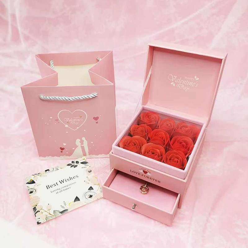 pink gift box 9 roses jewelry box necklace box ring earring