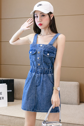 Off-the-shoulder sexy waist-cinching denim dress