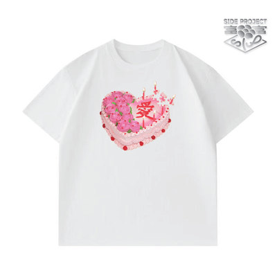 富富SideProject 原创设计爱心蛋糕T恤 趣味幽默男女同款艺术短袖
