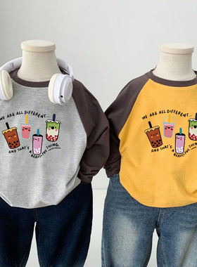 2025宝宝洋气新款春秋季纯棉长袖T恤男女童打底衫儿童卡通上衣服