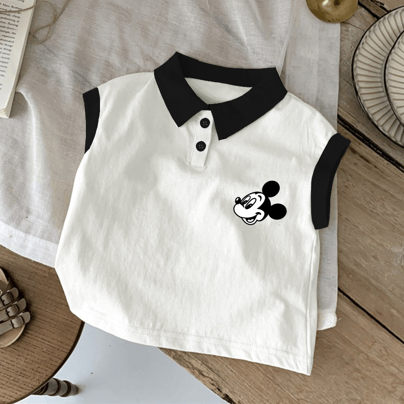 儿童夏季Polo衫卡通印花上衣服男童女童2026洋气纯棉背心无袖T恤
