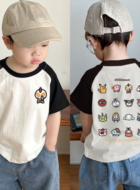 2024夏季新款童装纯棉男童短袖奥特曼t恤男孩卡通短袖洋气男宝宝